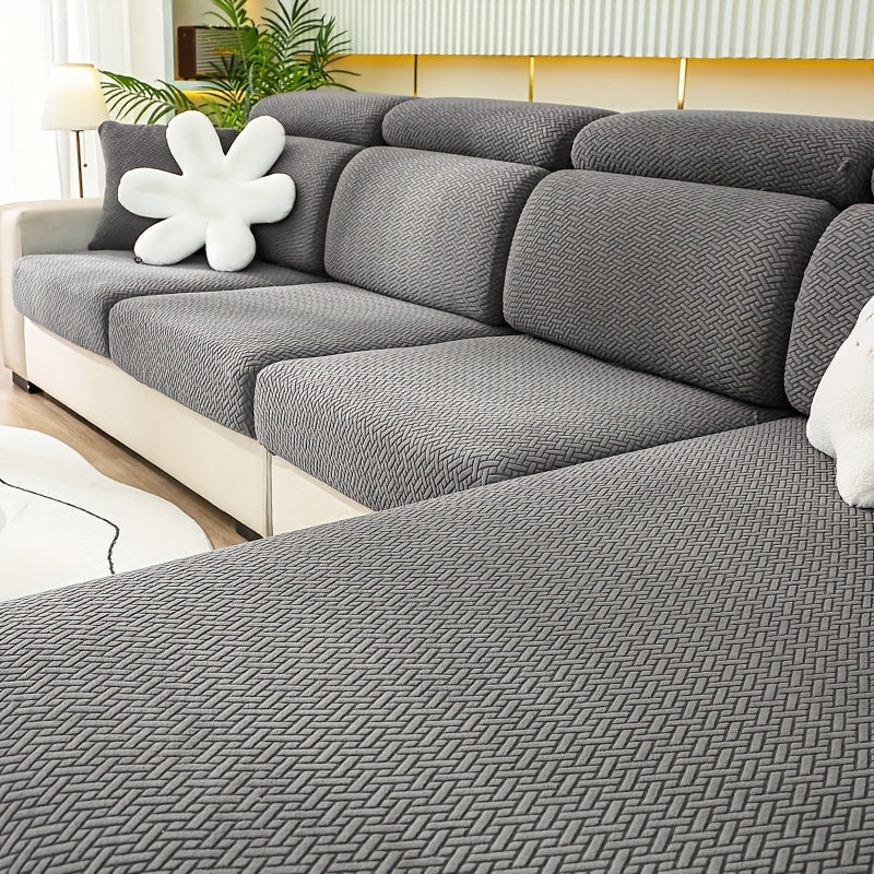 Stretch Jacquard Sofa Cover Non-Slip Elastic Furniture Protector for 1 2 3 4 Seater & L-Shaped Sectional Sofa – Wear-Resistant Polyester Slipcover, Machine Washable, Living Room Bedroom, 5 Colors