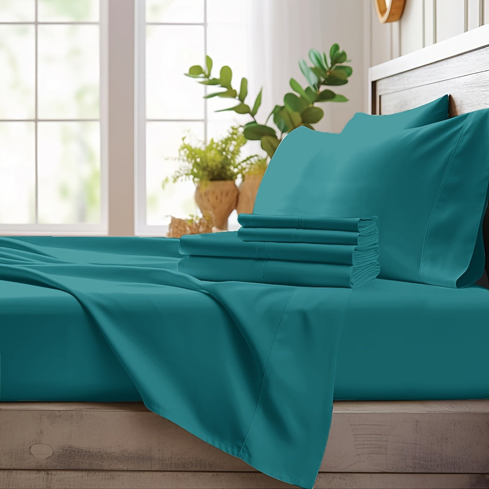 Bamboo Cooling Sheet Set 4-Piece – Cooling Bamboo Fiber Fitted Sheet, Flat Sheet & 2 Pillowcases for Hot Sleepers, Extra Deep Pocket, Twin Full Queen King, 17 Colors