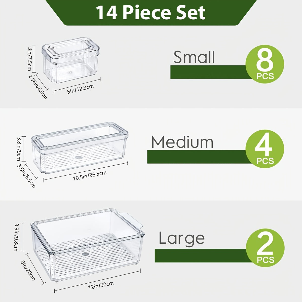 Fridge Organizer Bins with Lids 14 Pack Stackable Clear Refrigerator Storage Containers for Fruit Vegetable Food Drinks Cereals Kitchen Pantry Organization