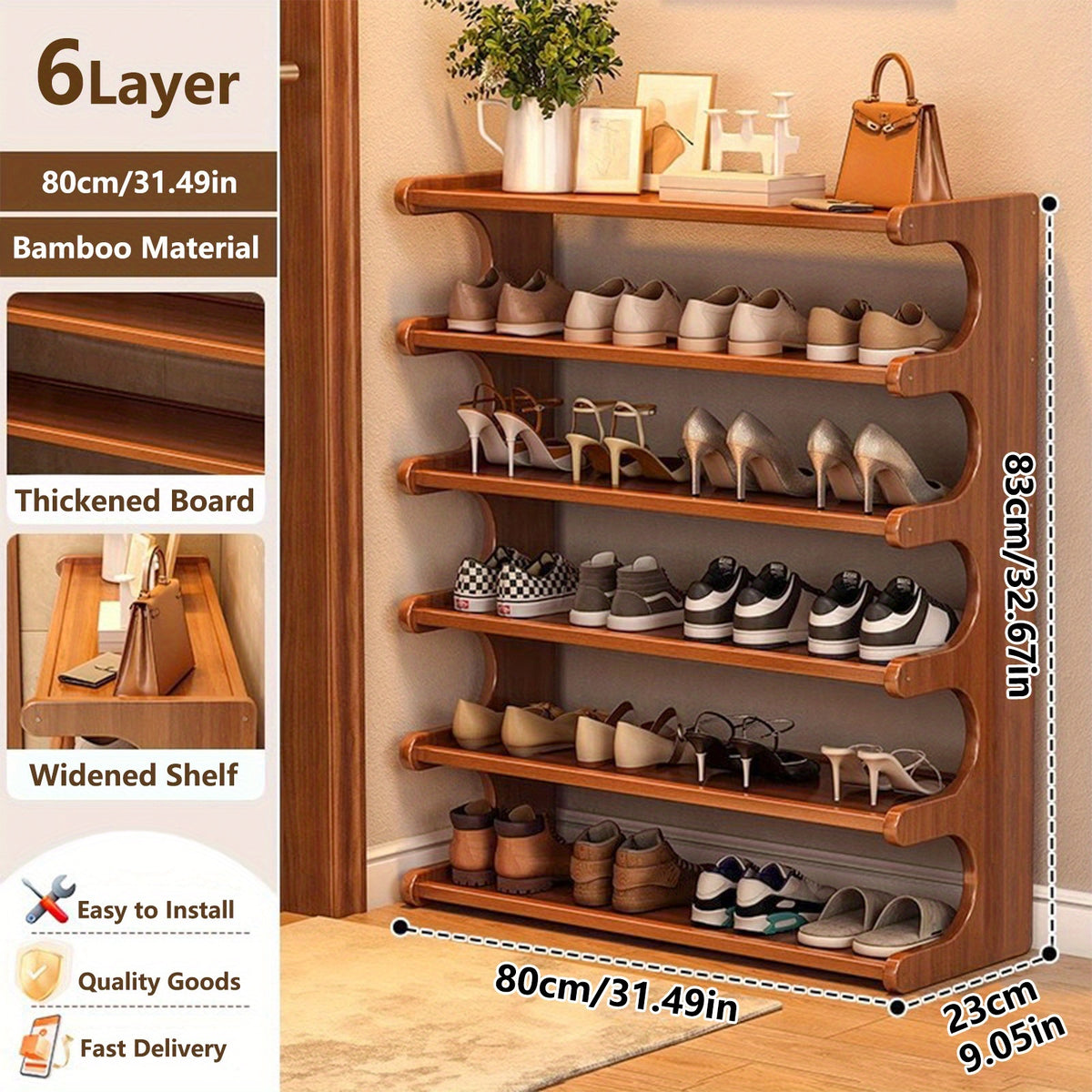 Bamboo Shoe Rack Freestanding 3 5 6 Tier Wood Grain Finish Space Saving Shoe Shelf Entryway Bedroom Closet Dorm Easy Assembly Shoe Storage Organizer Brown
