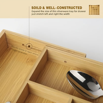 Expandable Bamboo Drawer Organizer 9-Compartment Adjustable Silverware Tray Cutlery Utensil Holder for Kitchen Bedroom Office Home Storage