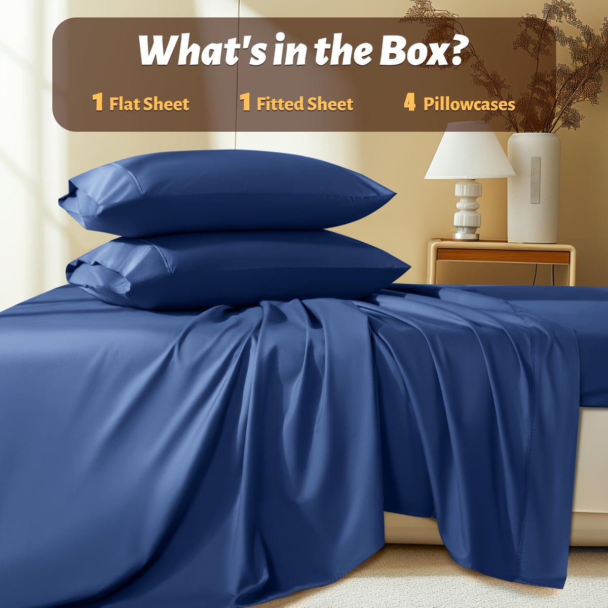 Bamboo Bed Sheet Set Extra Deep Pocket – 4 & 6 Piece Breathable Cooling Fitted Sheet Set, Soft Wrinkle-Free Hotel Luxury Bedding for Hot Sleepers, Twin Full Queen King Size with Pillowcases