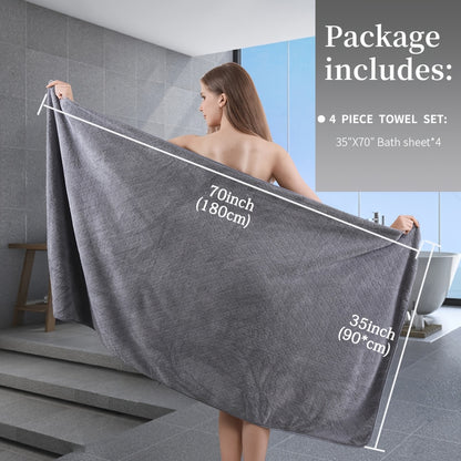 Diamond Weave Bath Towel Set 4 Piece Oversized Ultra Soft Quick-Dry Microfiber Towels Highly Absorbent Hotel Quality Bathroom Towels 10 Colors for Home Gym Spa – Luxury Bath Towel Set