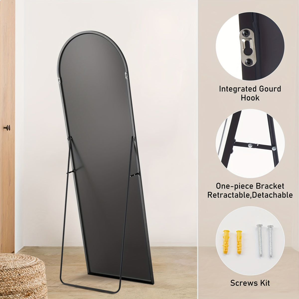 Arched Full Length Mirror | Full Body Standing, Leaning & Wall-Mounted Mirror | Modern Tall Floor Mirror for Living Room, Bedroom & Dressing Room