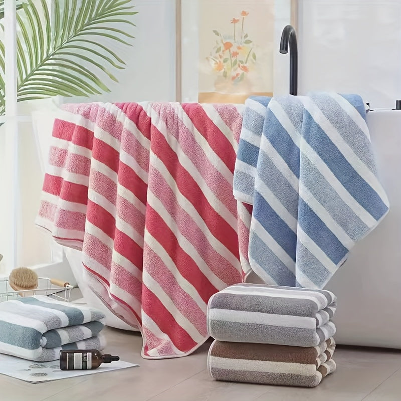 Bath Towel Set 8-Piece Ultra-Soft Absorbent Two-Tone Striped Towels - 2 Bath Towels, 2 Face Towels, 4 Hand Towels - Lint-Free Quick-Dry Bathroom Towels for Home, Hotel, Spa, Red & Gray Options