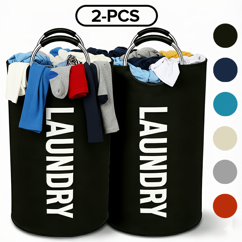 2-Pack Large Foldable Laundry Basket | Waterproof Oxford Cloth Collapsible Laundry Bag | Clothing Storage Basket for Bedroom, Bathroom & Laundry Room, Red & White