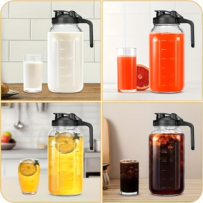 Mason Jar Glass Pitcher with Handle and Lid 64oz Wide Mouth Cold Water Pitcher with Measurement Markings for Iced Tea, Lemonade, Juice & Cold Brew - 2 or 3 Pack (Pink, Black, Blue)