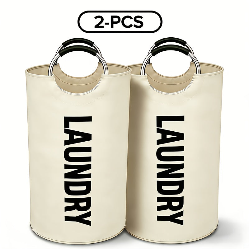 2-Pack Large Foldable Laundry Basket | Waterproof Oxford Cloth Collapsible Laundry Bag | Clothing Storage Basket for Bedroom, Bathroom & Laundry Room, Red & White