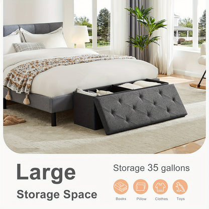 Storage Ottoman Bench 43 Inch 660 LB Capacity Folding End of Bed Bench with Padded Seat, Large Storage Chest Foot Rest Stool for Bedroom Living Room Entryway, Available in Nylon & Leather, Multiple Colors