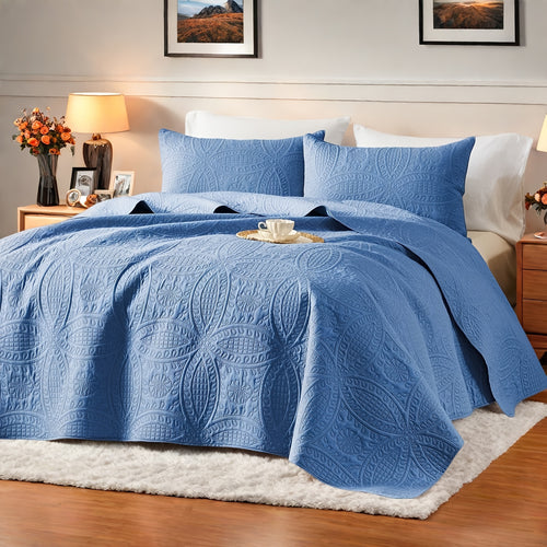 Quilt Set Queen Size 2/3 Piece Lightweight Microfiber Bedspread Soft Cool Coin Pattern Coverlet for All Seasons – Modern Summer Quilt with Pillow Cases for Bedroom Family Gift