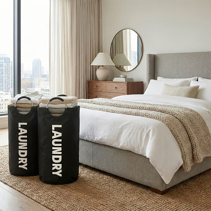 2-Pack Large Foldable Laundry Basket | Waterproof Oxford Cloth Collapsible Laundry Bag | Clothing Storage Basket for Bedroom, Bathroom & Laundry Room, Red & White