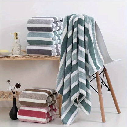 Bath Towel Set 8 Piece - Super Absorbent Soft Two-Color Striped Bathroom Towels, 2 Bath Towels 2 Face Towels 4 Hand Towels, No Hair Loss, Grey Red Blue Green