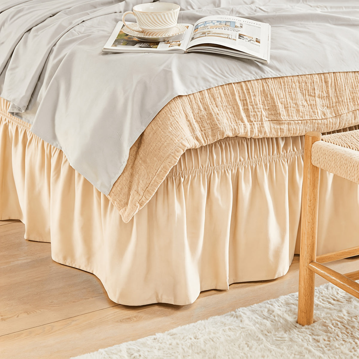 Bed Skirt Wrap Around Elastic – 15 Inch Drop Microfiber Dust Ruffle No Lift Needed Adjustable Hotel Quality Fade Resistant Machine Washable Twin Full Queen King 30 Colors