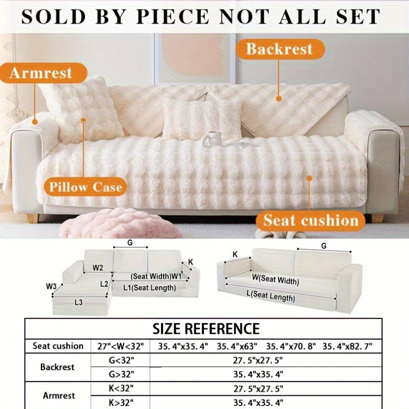 Faux Rabbit Plush Sofa Cover Winter Warm Thickened Anti-Slip Furniture Protector – Soft Pet-Friendly Couch Cover for Living Room Bedroom Office, 4 Colors