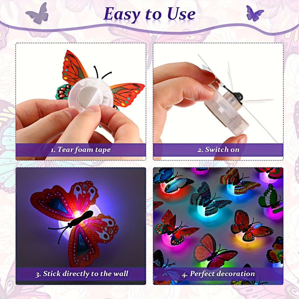 LED Butterfly Wall Decorations 30 Pcs 3D Butterfly Night Light Stickers for Bedroom Living Room Party Wedding Decor, Colorful Glowing Butterfly Wall Stickers Home Decor Gift, Random Color