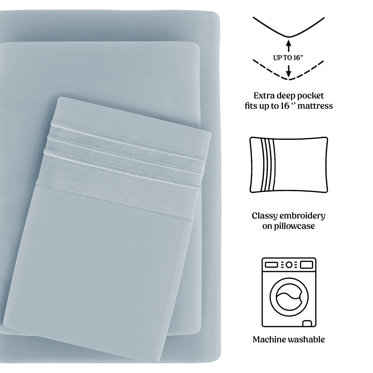 Soft Microfiber Bed Sheet Set 4-Piece 1800 Series 16 Inch Deep Pocket Hotel Luxury Cooling Sheets with Embroidered Pillowcases, Fade & Shrink Resistant, Twin to Cal King, 20 Colors
