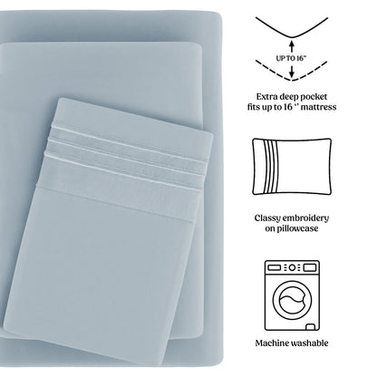 Soft Microfiber Bed Sheet Set 4-Piece 1800 Series 16 Inch Deep Pocket Hotel Luxury Cooling Sheets with Embroidered Pillowcases, Fade & Shrink Resistant, Twin to Cal King, 20 Colors