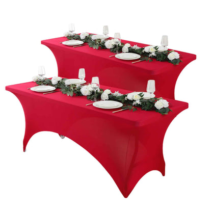 Spandex Tablecloth Fitted Stretch Table Cover 4ft 6ft 8ft - Wrinkle-Free Rectangle Table Cloth for Wedding, Party, Event, Banquet - 2-Pack Multi-Color Options White Black Navy Blue Pink