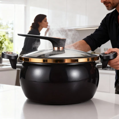 Non Stick Soup Pot Large Capacity 1.85 Gallon with Twist Lock Handle – Multifunctional Stew Cooking Pot for Gas Stove Induction Cooker Open Flame, Fry Boil Stew Bake