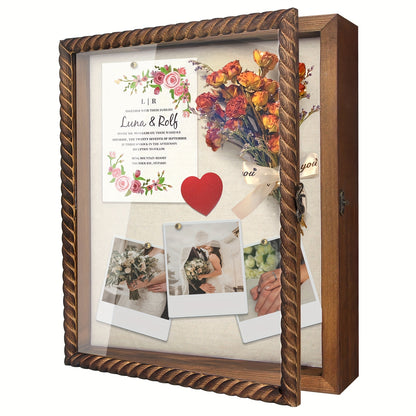 Shadow Box Frame with Linen Back 11x14 12x16, Large Rustic Memory Display Case with 4 Removable Shelves for Flowers Pictures Championship Rings Medals Coins Pins Collection Home Decor Wall Display