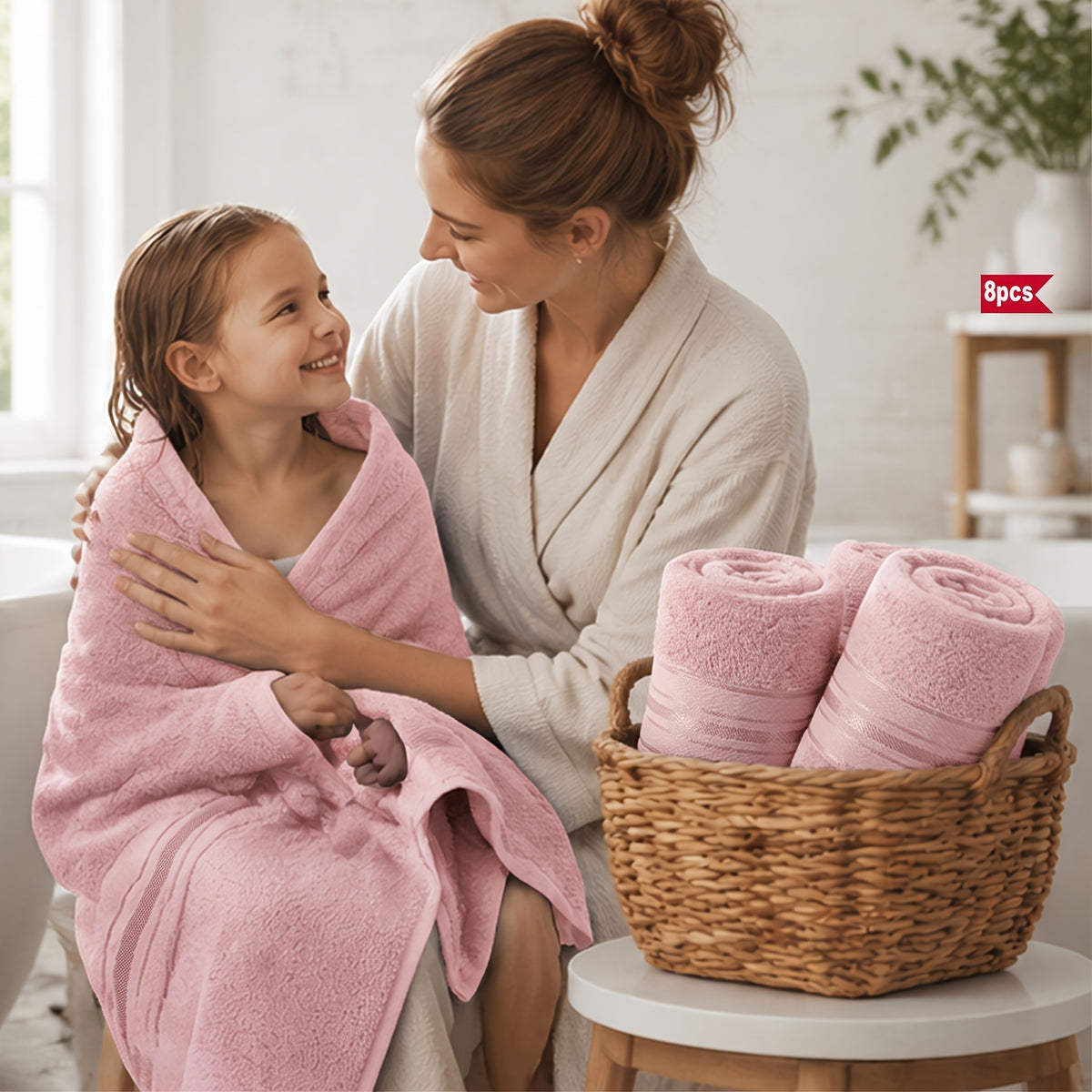 Cotton Bath Towel Set 8 Piece – Hotel Quality Luxury Spa Towels, Includes 2 Bath Towels, 2 Hand Towels & 4 Washcloths, Soft Absorbent, 15 Colors for Bathroom & Spa