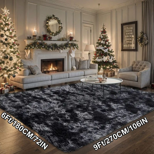 6x9 Fluffy Area Rug for Living Room – Large Shaggy Soft Carpet for Bedroom Dorm Room Decor, Thick Fuzzy Non-Slip Indoor Floor Rug in Tie-Dye Gray Black Coffee, Aesthetic Home Decor Christmas Gift