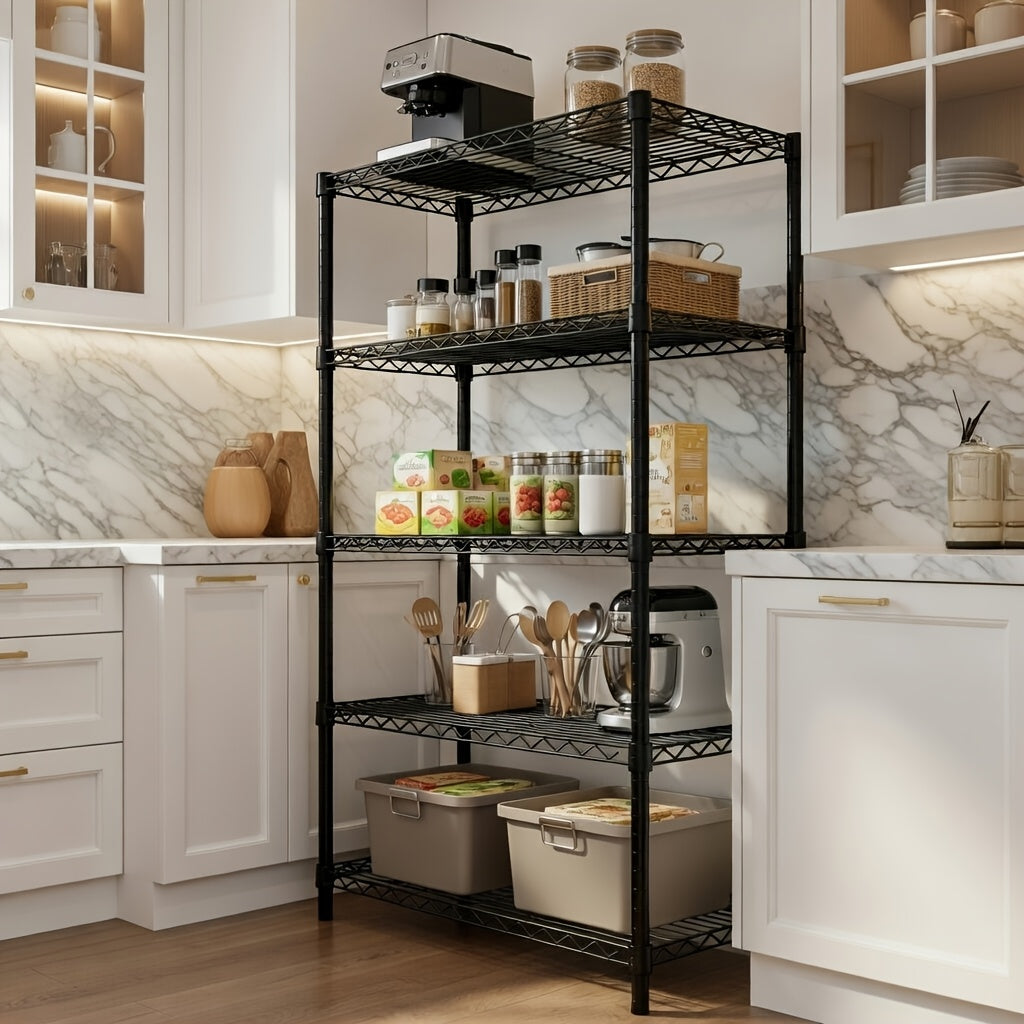 Heavy Duty Adjustable Metal Storage Shelving Unit 4 & 5 Tier - Garage, Pantry, Kitchen & Workshop Organizer Rack, Tool-Free Assembly, Industrial Steel Shelf for Home & Commercial Use
