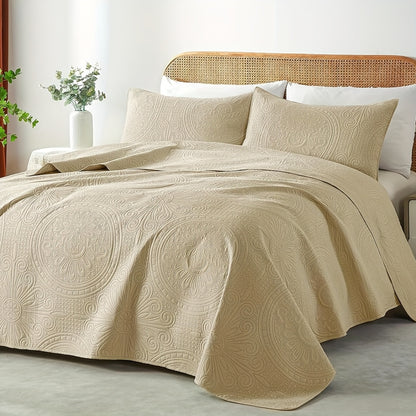 Quilt Set Queen Size 2/3 Piece Lightweight Microfiber Bedspread Soft Cool Coin Pattern Coverlet for All Seasons – Modern Summer Quilt with Pillow Cases for Bedroom Family Gift