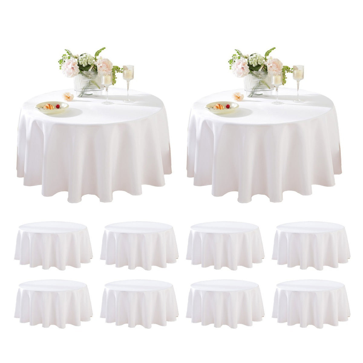 Round Tablecloth 10 Pack Wrinkle-Resistant Polyester Fabric Table Cover for Wedding Party Banquet Restaurant Home, Washable Reusable Round Table Cloth 60 70 90 108 120 Inch Multiple Colors