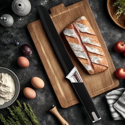 13-Piece Kitchen Knife Set with Block Holder - Chef Knife, Bread Knife, 6 Steak Knives & Scissors - Sharp Stainless Steel Blades, Durable Ergonomic Handle, Perfect Housewarming Gift for Home Kitchen