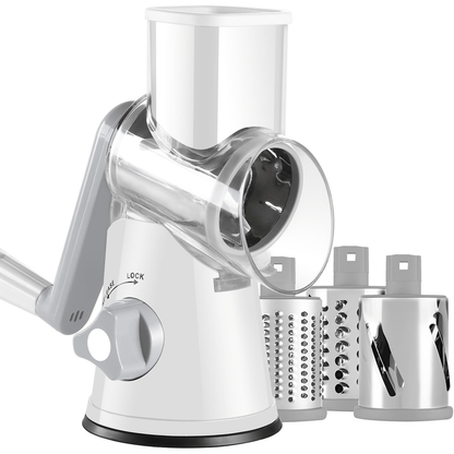 Suction Base Rotary Cheese Grater Hand Crank 3 Stainless Steel Blades BPA Free Touch-Free Shredder for Cheese Vegetables Nuts with Cleaning Brush Multi Color