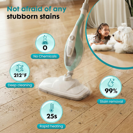 Steam Mop 10-in-1 1300W Detachable Handheld Floor Cleaning Machine – Multi-Surface Steam Cleaner for Hardwood, Tile, Laminate & Carpet, 16Ft Cord, 2 Washable Pads, Upright & Handheld 2-in-1