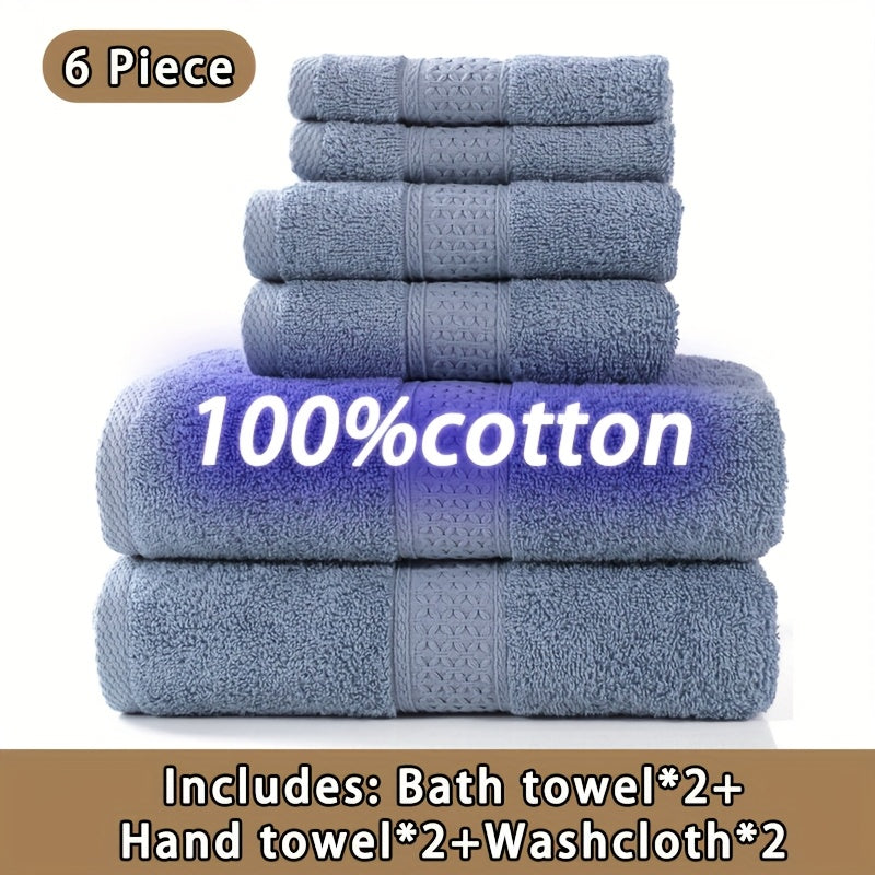100% Cotton Bath Towel Set 3 or 6 Piece, Ultra Soft Highly Absorbent Knit Towels for Bathroom, Hotel Quality Bath Towels for Home Shower Spa Sauna, 360GSM Thick Towel Set in Grey Blue White