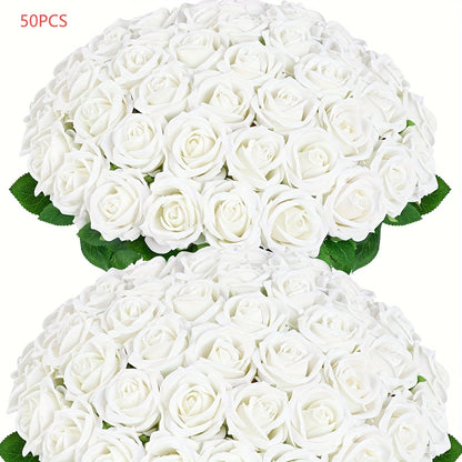 Artificial Roses Bulk with Long Stems Real Touch Velvet Fake Rose Flowers for Wedding Centerpieces, Bridal Bouquet, Valentine's Day, Mother's Day & Home Decor – 50 or 100 Pcs (Red, White, Pink, Black, Blue)