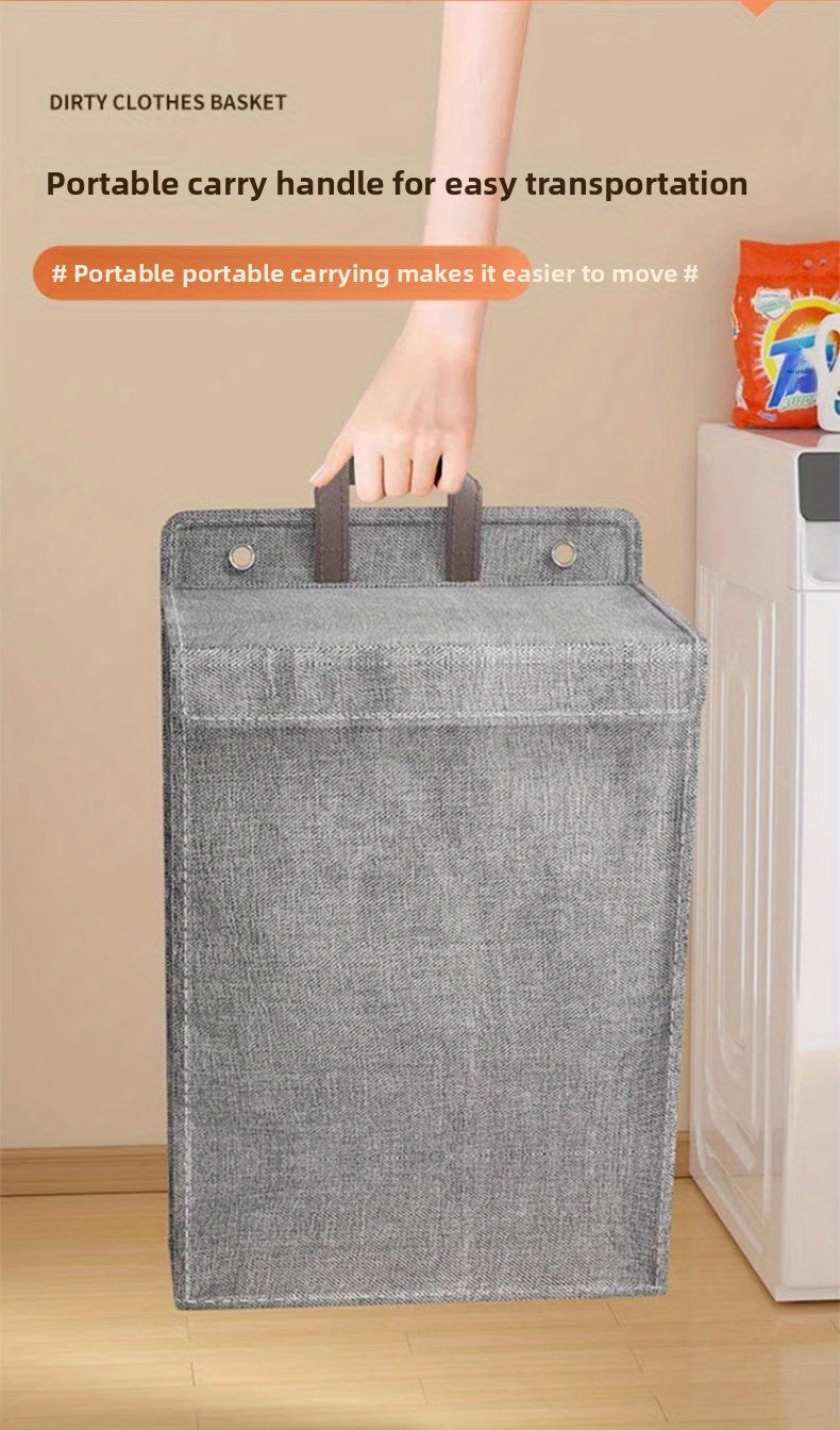 Foldable Wall Mounted Laundry Hamper Oxford Cloth with Lid Space Saving Collapsible Clothes Storage Basket Bedroom Bathroom Living Room Large 22x15 Inch Gray