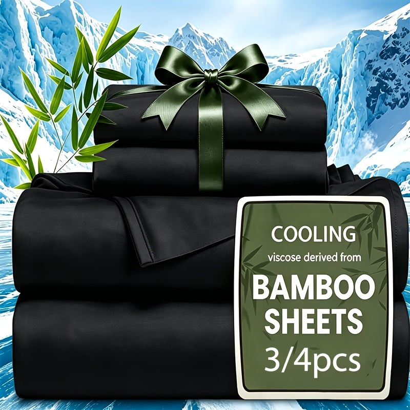 Cooling Bamboo Fiber Sheet Set Twin Full Queen King, 16-Inch Extra Deep Pocket Bed Sheets, Soft Hotel-Style Cooling Bedding for Hot Sleepers, Wrinkle & Shrink Resistant, 13 Colors, 3/4 Piece Set