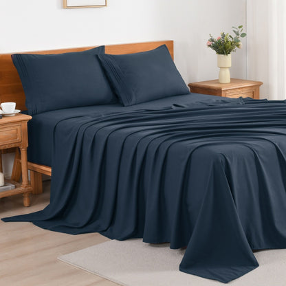 Cooling Bed Sheet Set 3/4 Piece 18 Inch Deep Pocket, Soft Breathable Microfiber Sheets for Hot Sleepers Hotel Luxury Summer Bedding Twin Full Queen King, 12 Colors Available