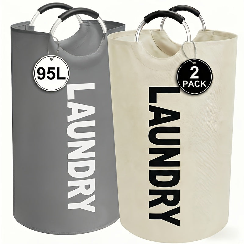 Large Laundry Basket Set of 2, Foldable 25.1 Gallon Elevated Hamper with Half Ring Handle – Collapsible Clothes Hamper for Bedroom, Bathroom & Dorm, Multiple Colors, Sturdy & Space-Saving Design