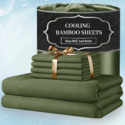 Bamboo Bed Sheet Set Extra Deep Pocket – 4 & 6 Piece Breathable Cooling Fitted Sheet Set, Soft Wrinkle-Free Hotel Luxury Bedding for Hot Sleepers, Twin Full Queen King Size with Pillowcases