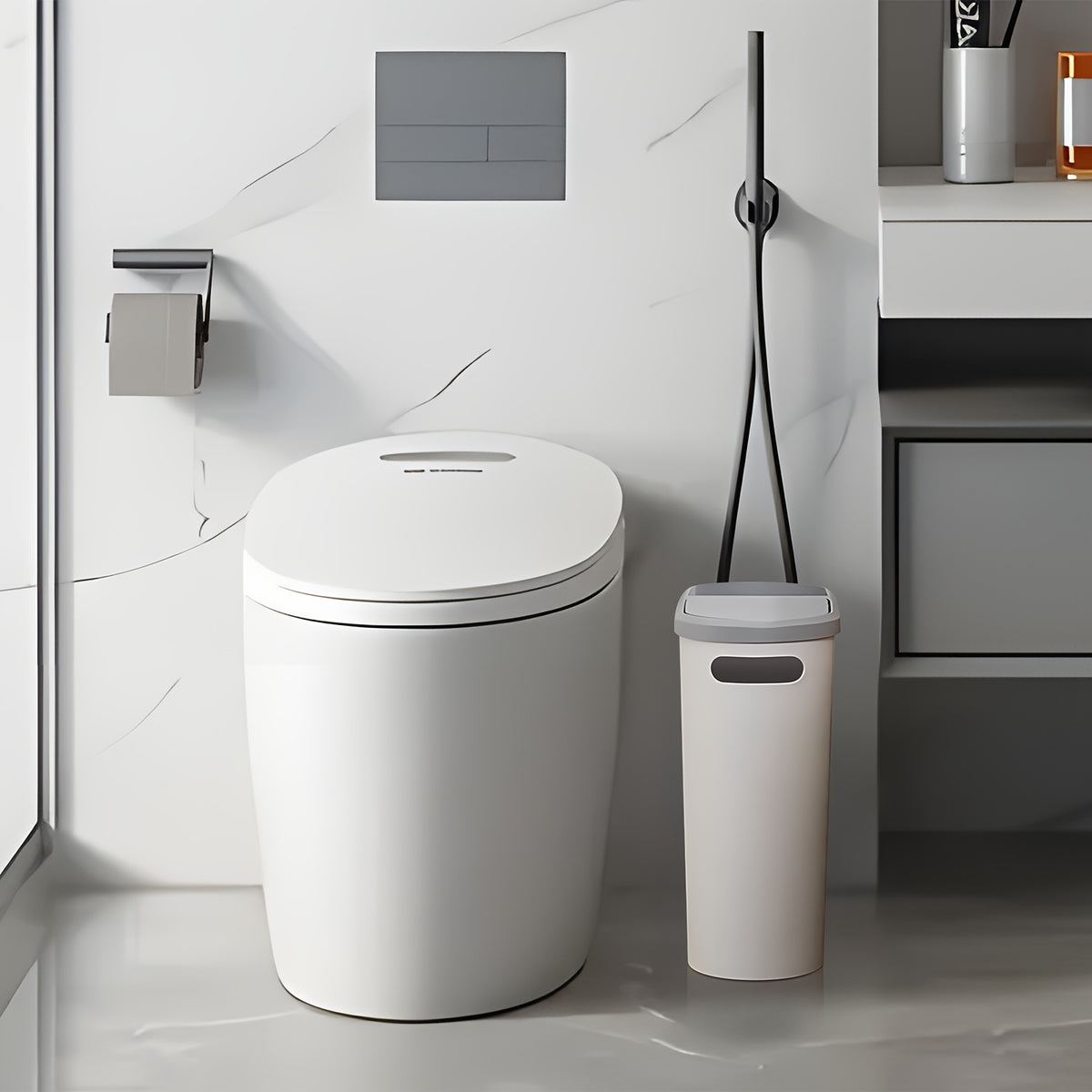 Small Bathroom Trash Can Plastic Wastebasket with Built-In Handles – Compact Rustproof Space-Saving Bin for Bathroom Laundry Office 1 or 2 Pack