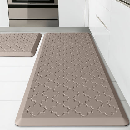 Anti Fatigue Kitchen Mat 2 Piece Set Non-Slip Cushioned Floor Mats for Standing – Thick Comfort Mat for Kitchen Sink Office Laundry Room – Black Chocolate Grey Khaki 17.3x29 & 17.3x47 or 17.3x59 Inch