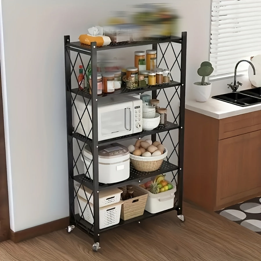 Rolling Storage Rack with Wheels 3 4 5 Tier Foldable Metal Shelving Unit Heavy Duty 50 lbs Per Shelf – Mobile Floor Standing Storage Shelf for Office Home Living Room Garage Black White