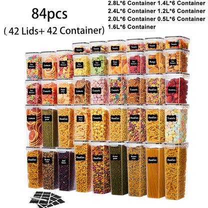 Airtight Food Storage Containers Set with Flip-Top Lids, Labels & Marker – BPA-Free Plastic Kitchen Pantry Organizer for Meal Prep, Travel & Outdoor Picnics (6 to 42 Jars + Lids)