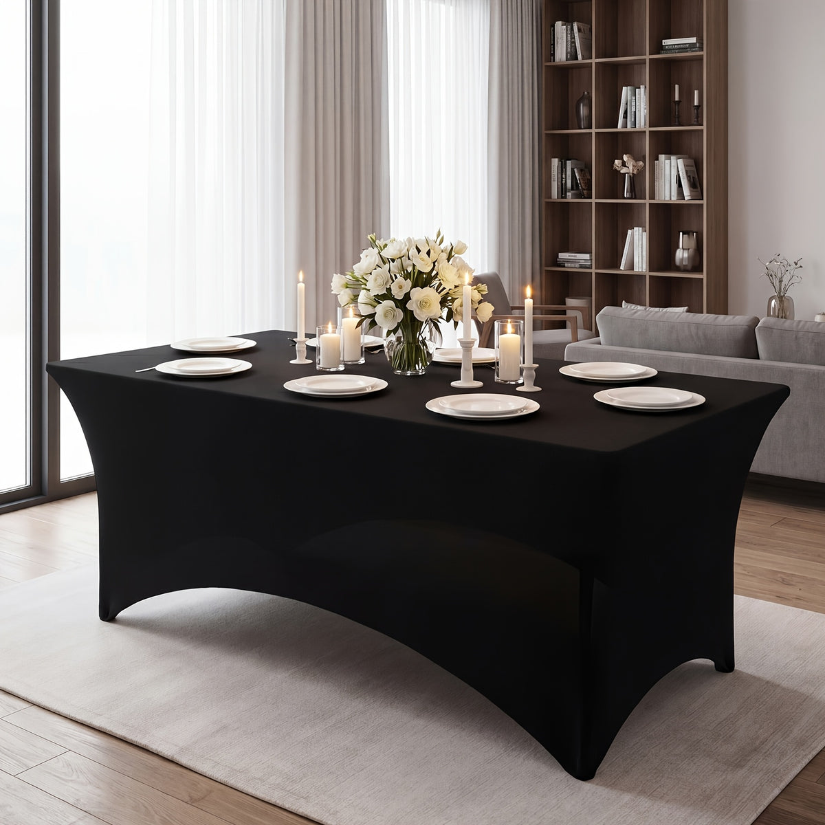 Spandex Table Covers 6ft Fitted Stretch Tablecloths 6 Pack – Wrinkle Resistant Washable Rectangular Table Cloth for Wedding Party Banquet Graduation Event, Black or White