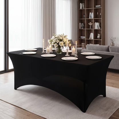 Spandex Table Covers 6ft Fitted Stretch Tablecloths 6 Pack – Wrinkle Resistant Washable Rectangular Table Cloth for Wedding Party Banquet Graduation Event, Black or White