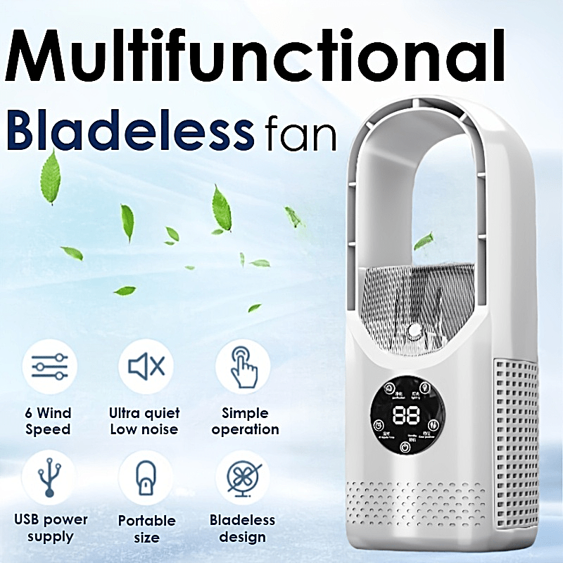 Desktop Bladeless Fan USB Powered – Water Mist Cooling Tower Fan with Remote Control, Touch Screen, 7-Color LED Light, Timer & Auto Shutdown, Portable for Office Home Travel Camping, Blue or White