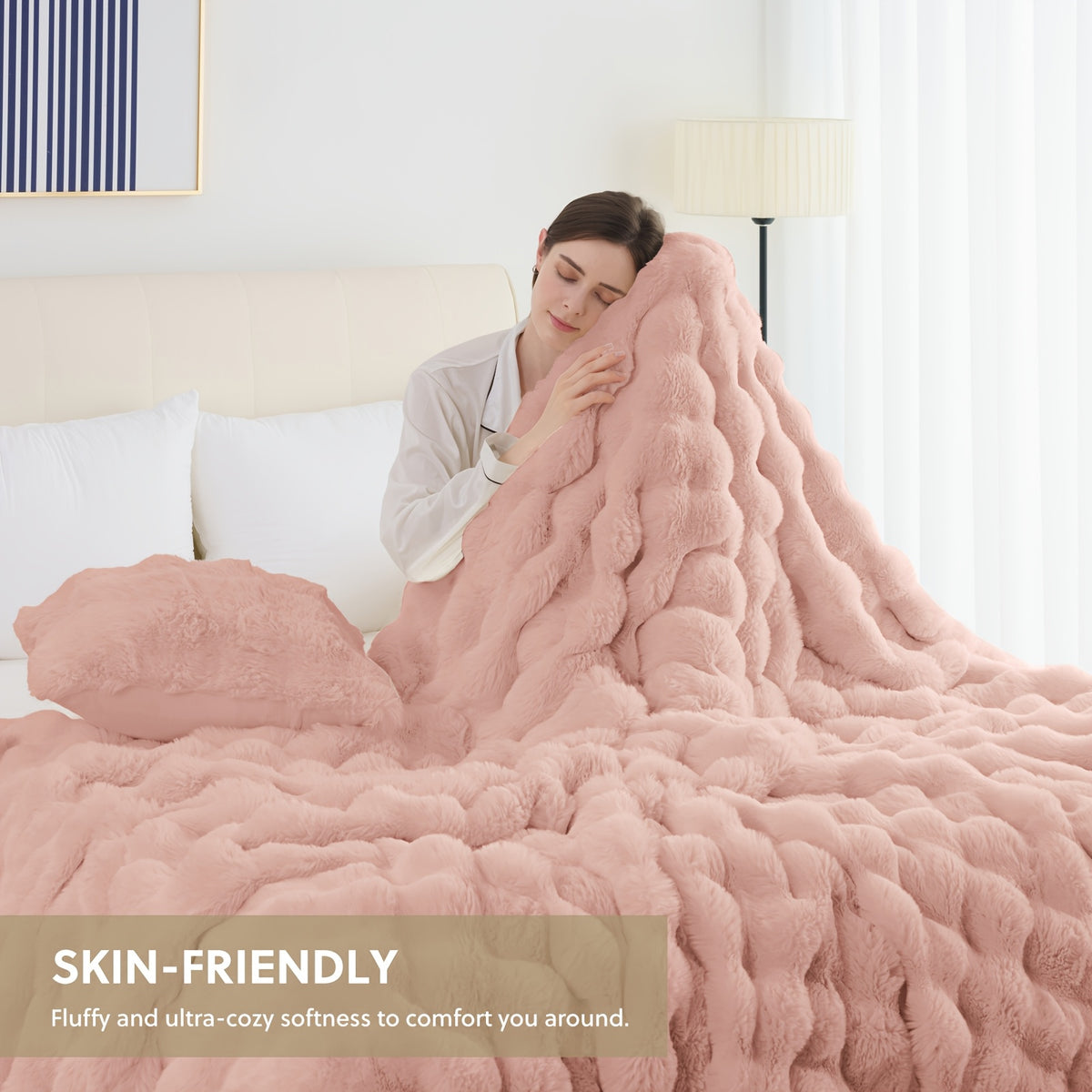 Faux Rabbit Fur Throw Blanket - Ultra Soft Plush Fleece Blanket for Bed Couch Sofa, Warm Fuzzy Blanket in Multiple Colors & Sizes, Throw Twin Queen King, Cozy Bedroom Living Room Blanket