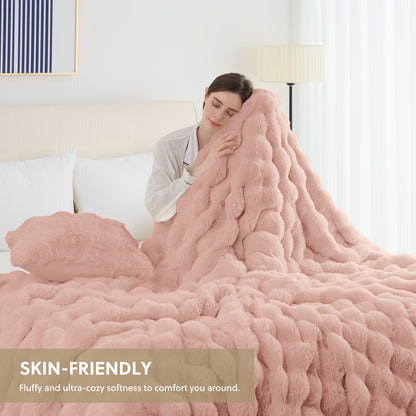 Faux Rabbit Fur Throw Blanket - Ultra Soft Plush Fleece Blanket for Bed Couch Sofa, Warm Fuzzy Blanket in Multiple Colors & Sizes, Throw Twin Queen King, Cozy Bedroom Living Room Blanket