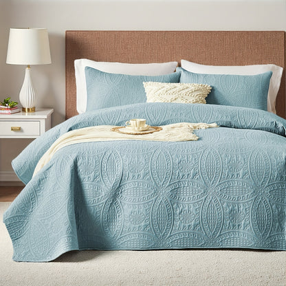 Coin Pattern Quilt Set 2/3 Piece – Lightweight Microfiber Bedspread Soft All-Season Coverlet with Pillow Cases, Twin Full Queen King, Modern Style Bedroom Comforter Set Multiple Colors & Random Color