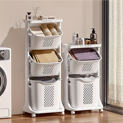 Rolling Laundry Hamper Cart with Wheels, 2/3/4 Tier Laundry Basket Large Capacity, Movable Layer Classification Storage, PP Material, for Laundry Room Bathroom Bedroom Organization